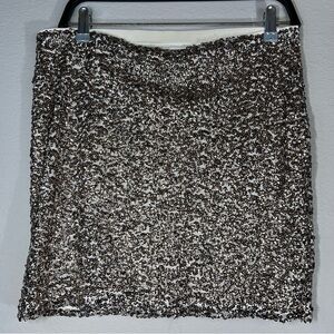 Decree Cream and Gold Sequin Cocktail Night Out Pencil Skirt